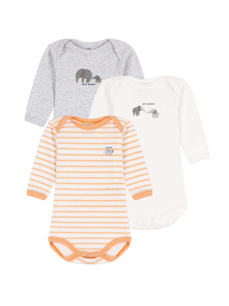 Three-pack organic cotton bodysuits with pattern_0