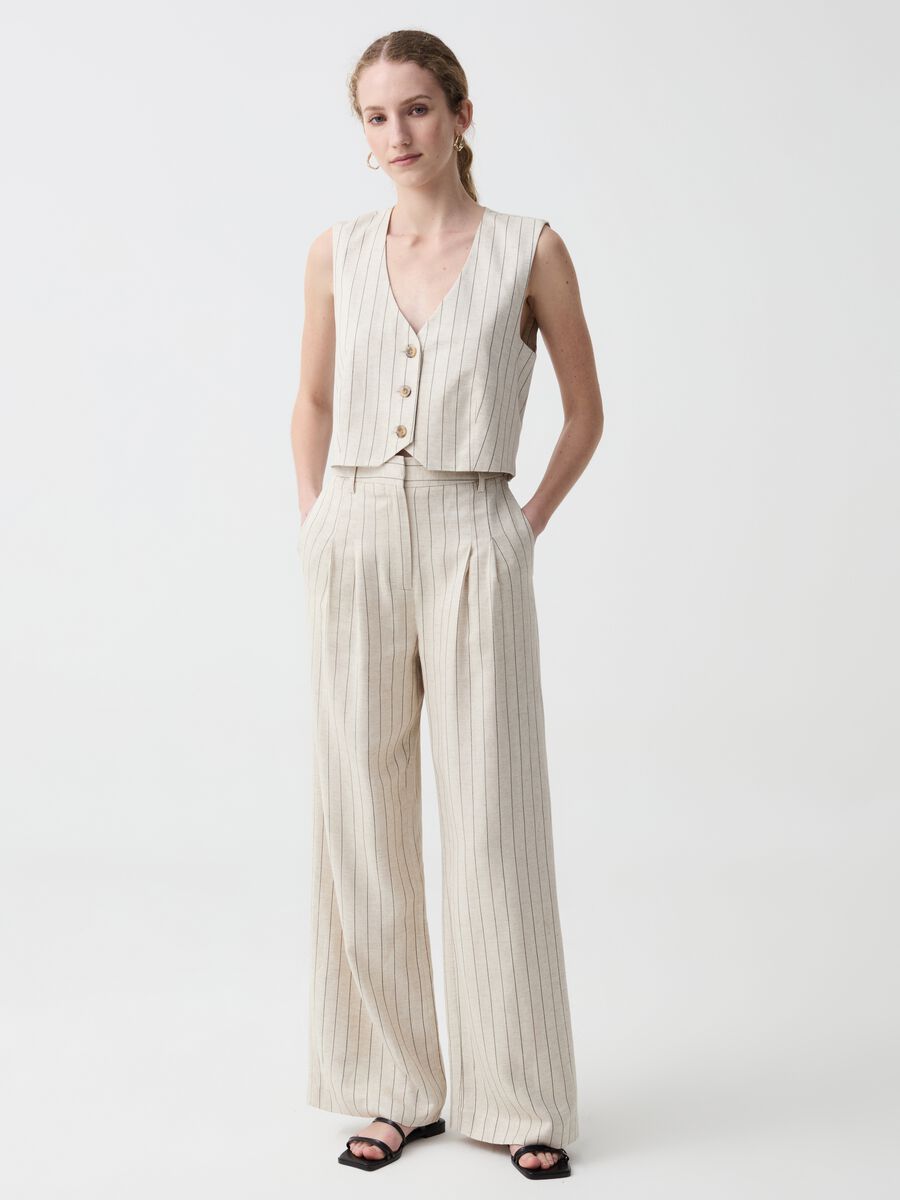 Wide-leg pinstripe trousers with darts_0