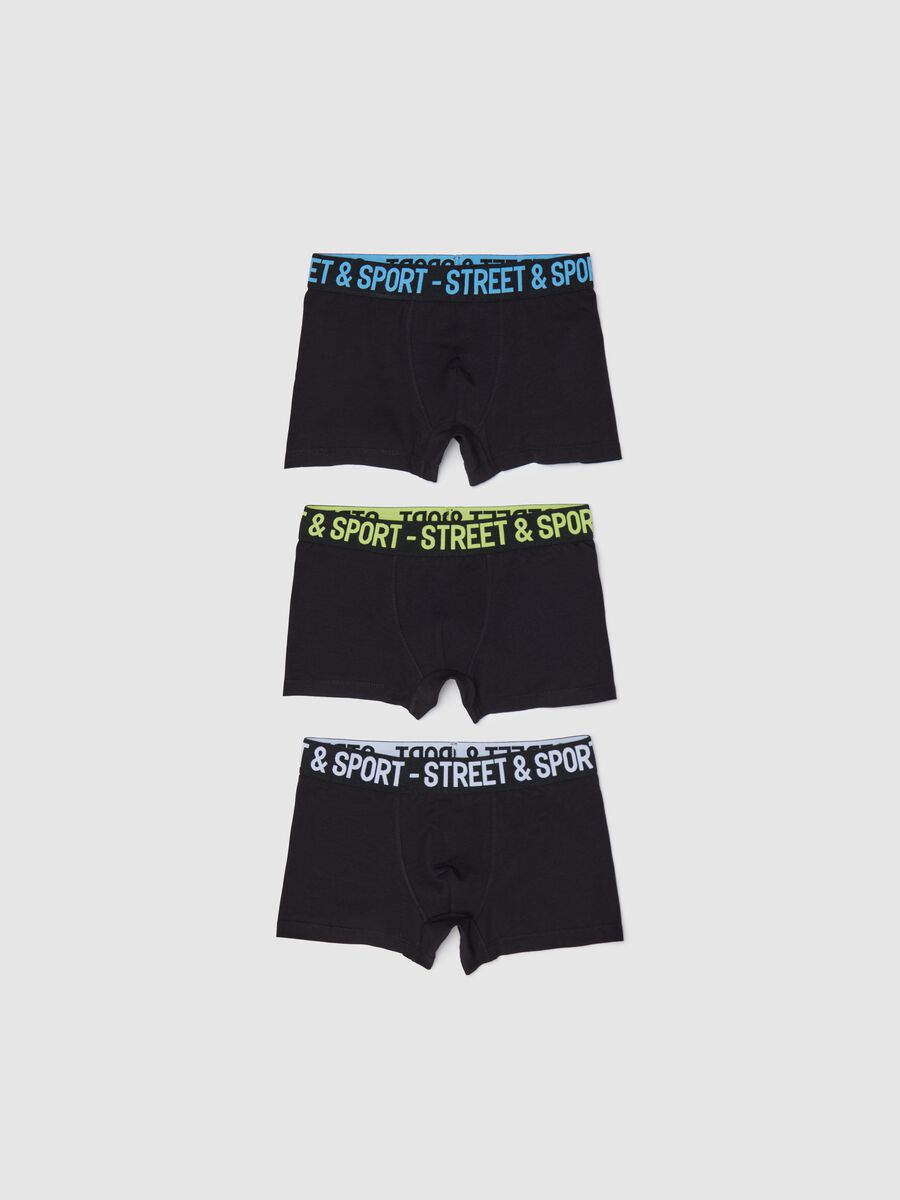 Tripack boxer neri in cotone stretch con scritta_0