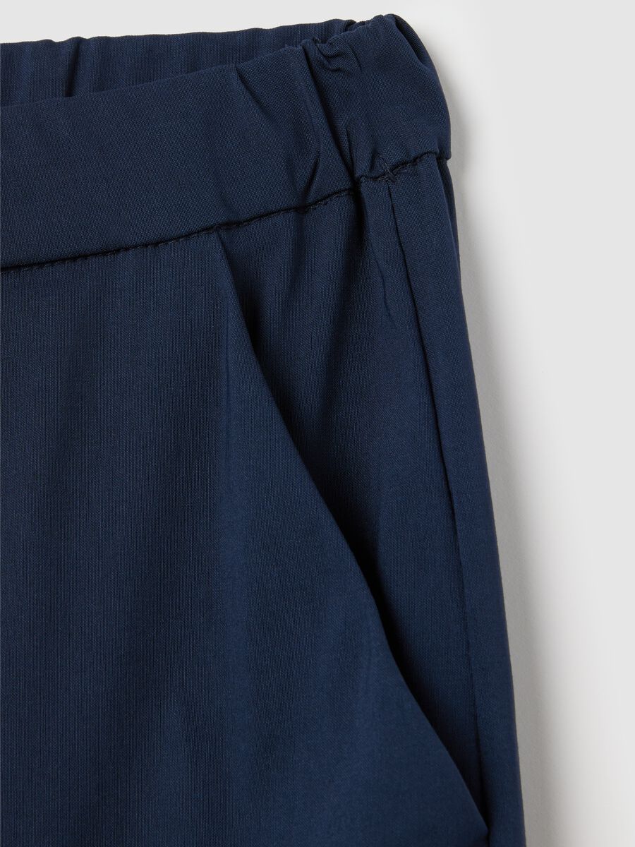 Women's blue regular fit stretch fabric trousers_5