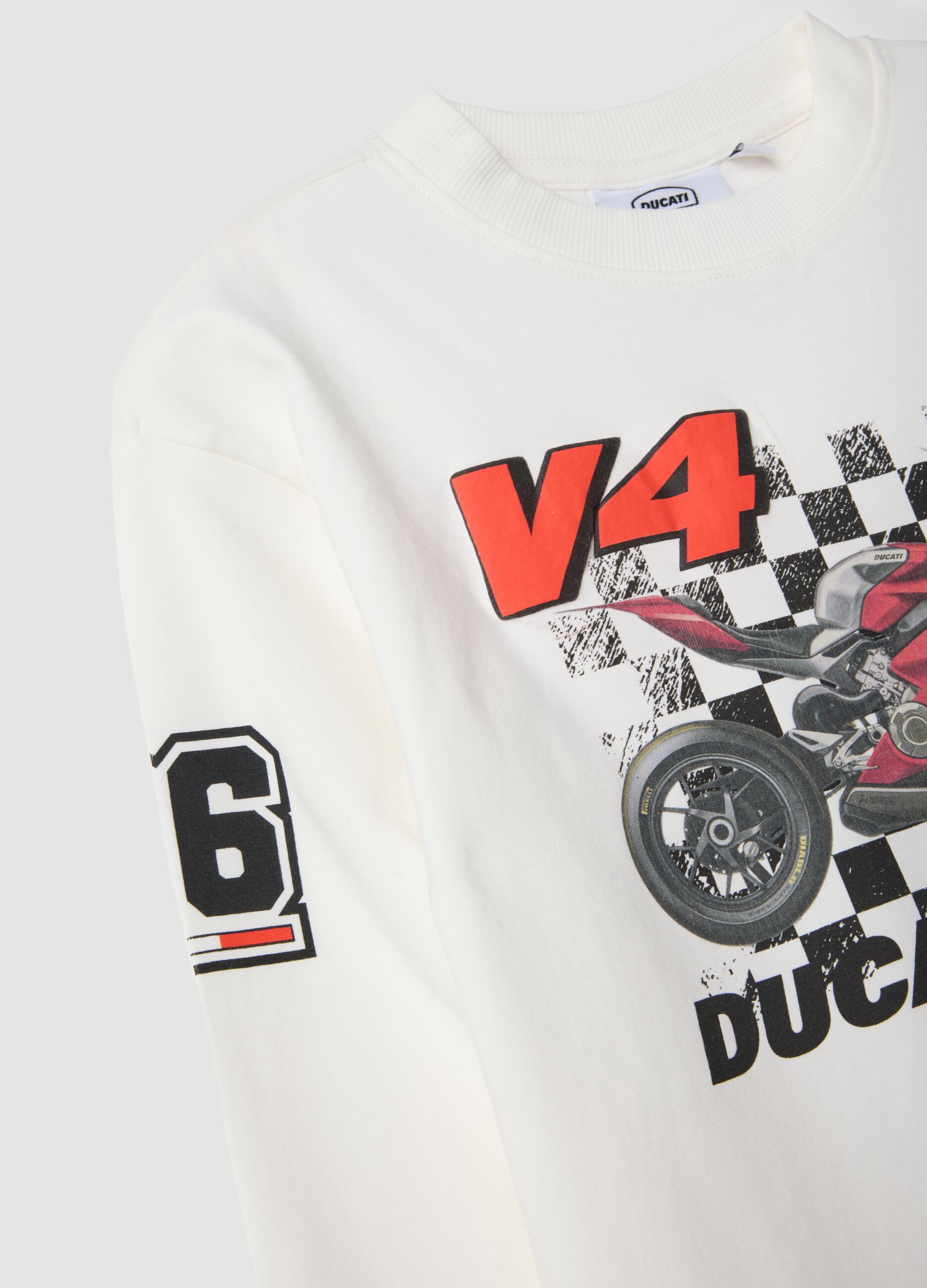 T-shirt bianca in cotone elasticizzato con stampa Ducati per bambino