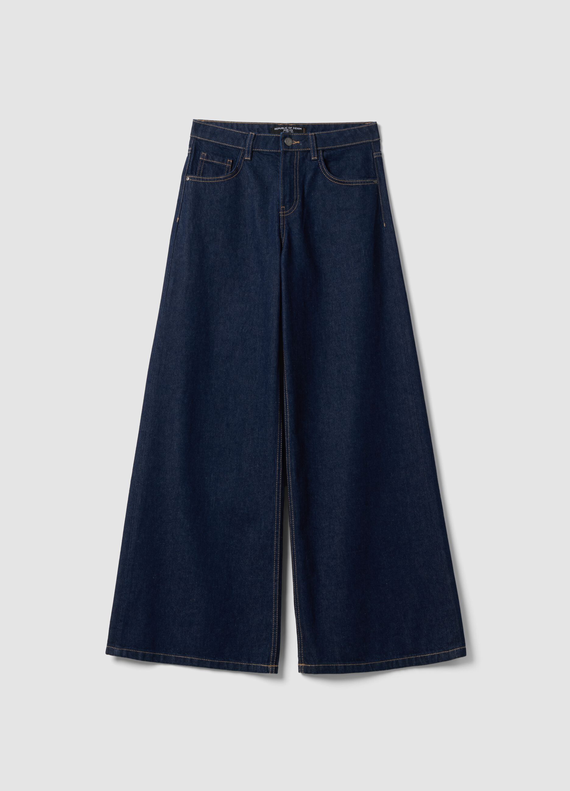 Blue pure cotton wide-leg jeans