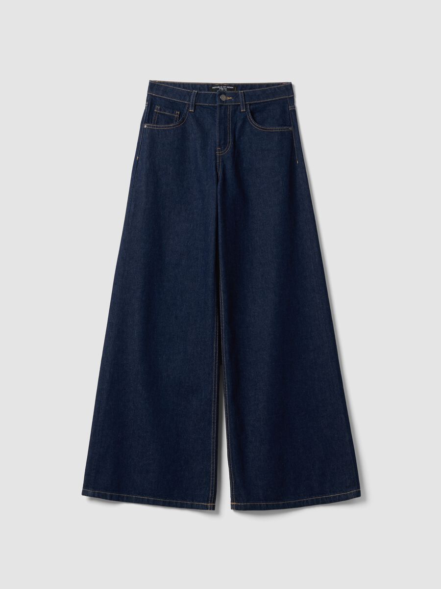 Blue pure cotton wide-leg jeans_4