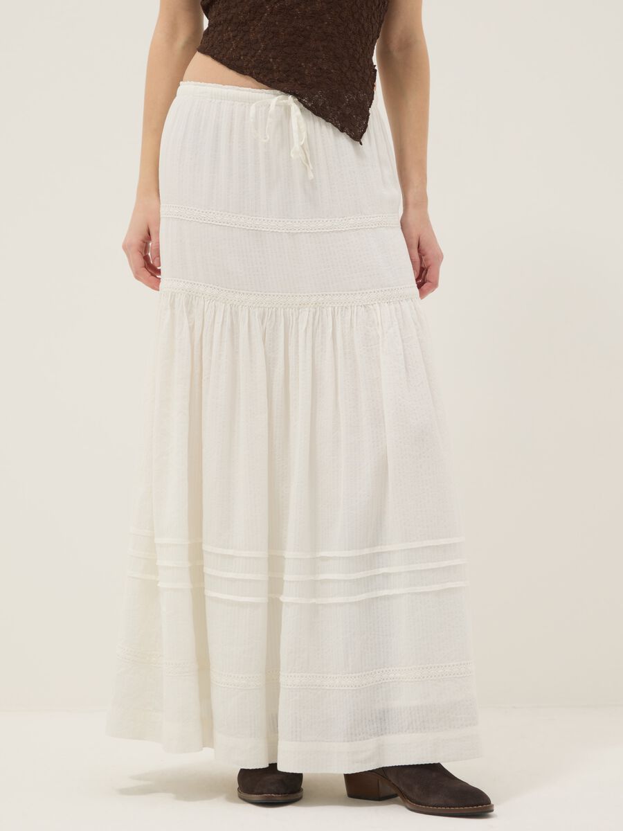 Gonna lunga in misto cotone bianca regular fit con ricami_1
