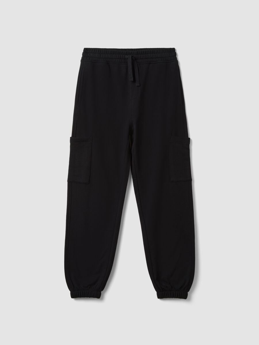 Black pure cotton relaxed cargo joggers for boys_3