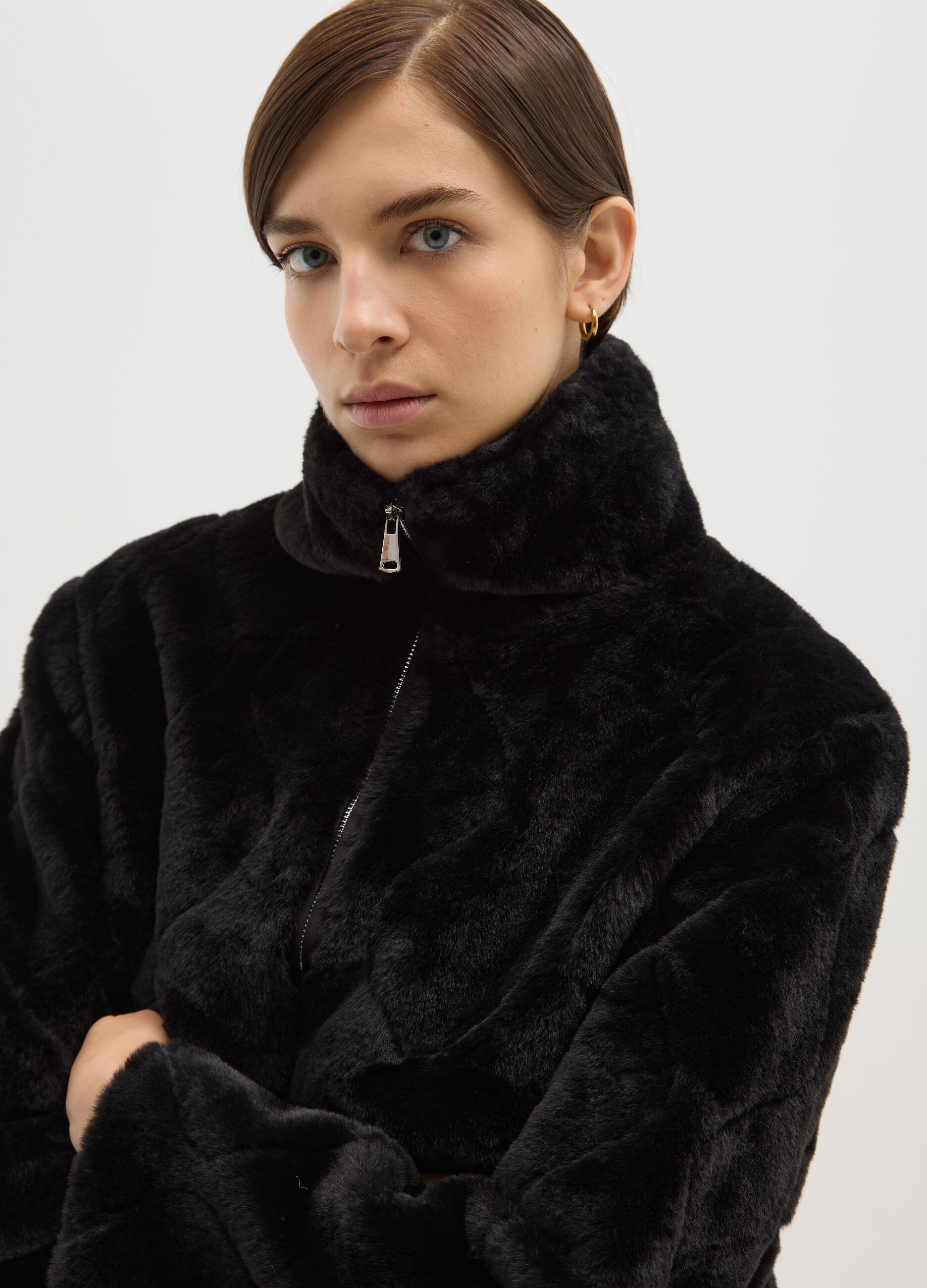 Black regular fit jacket with zip