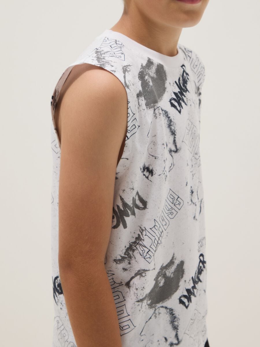 White pure cotton vest top with all-over print_2
