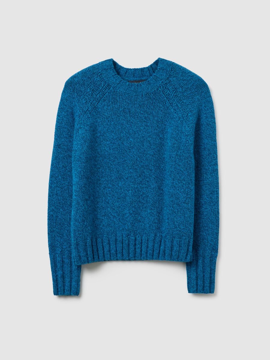 Pullover blu con collo rotondo e lavorazione a maglia jersey_4