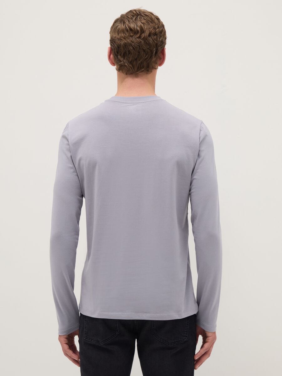Grey long sleeve stretch cotton regular fit T-shirt_2