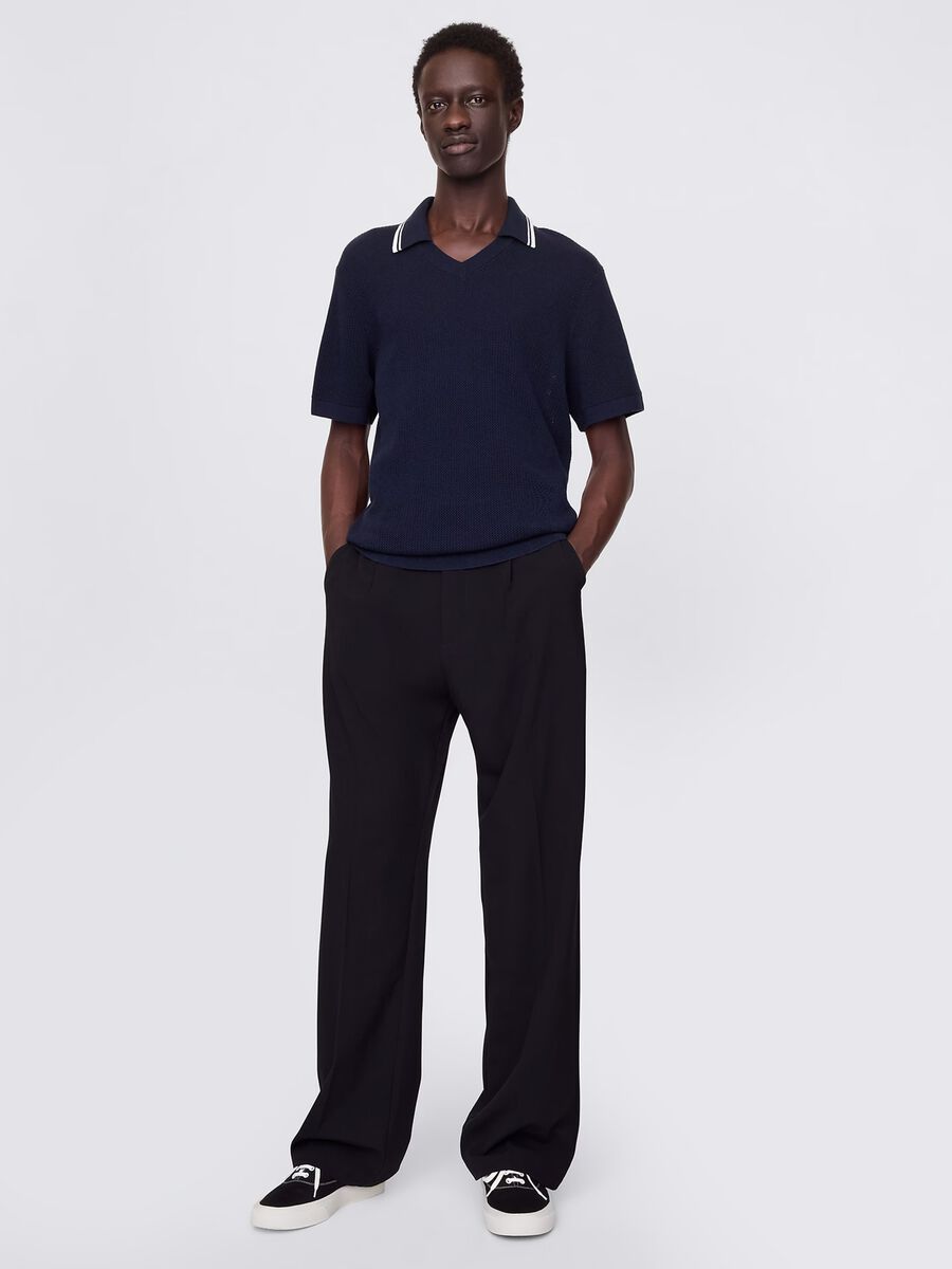 Openwork polo shirt in blue cotton_1