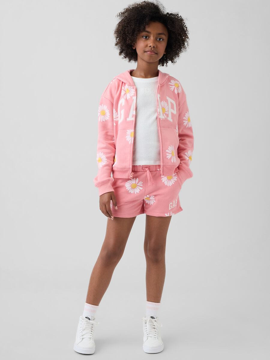 Shorts in misto cotone rosa da bambina con margherite_0