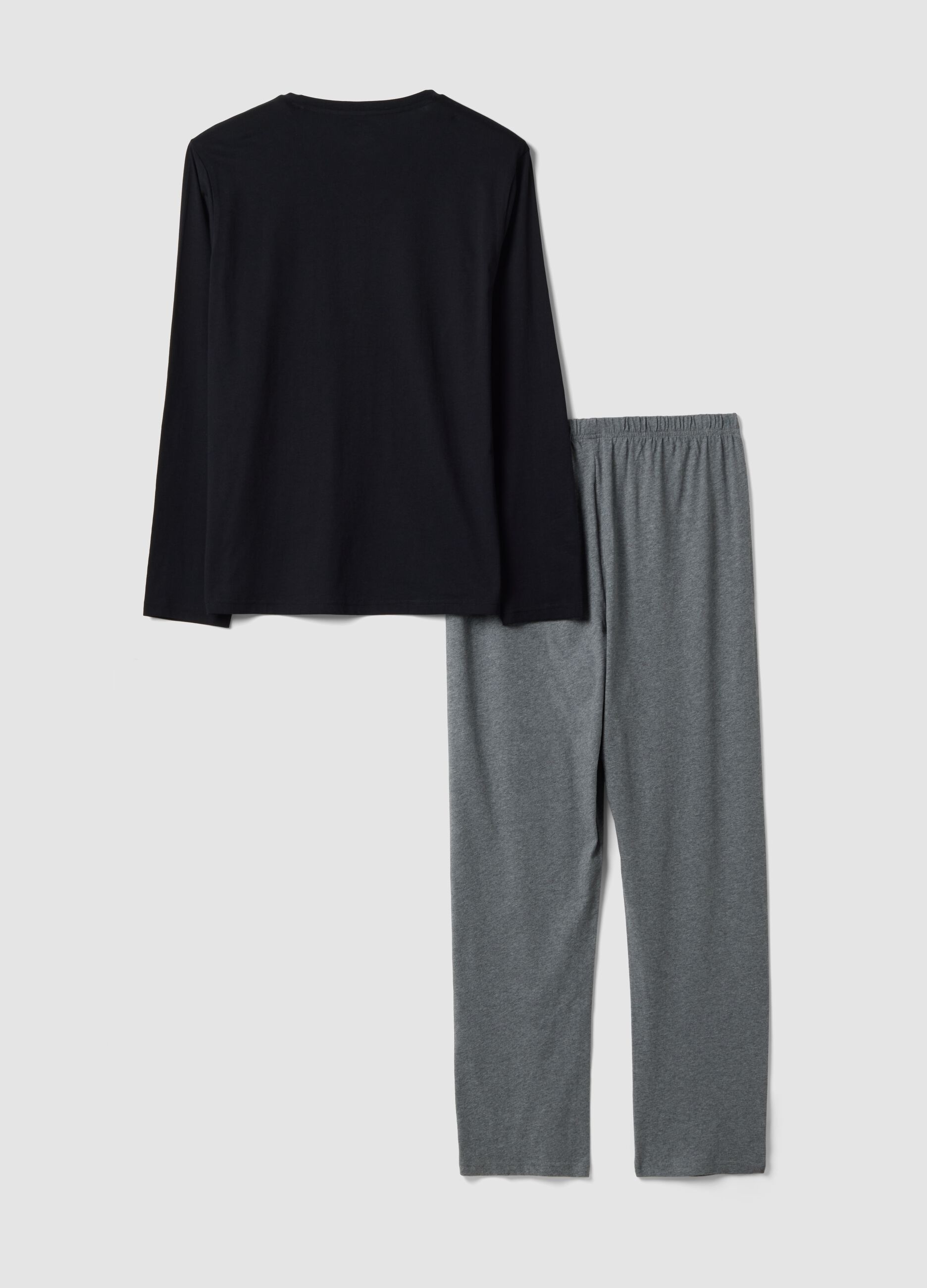 Black and grey pure organic cotton V-neck regular-fit pyjamas