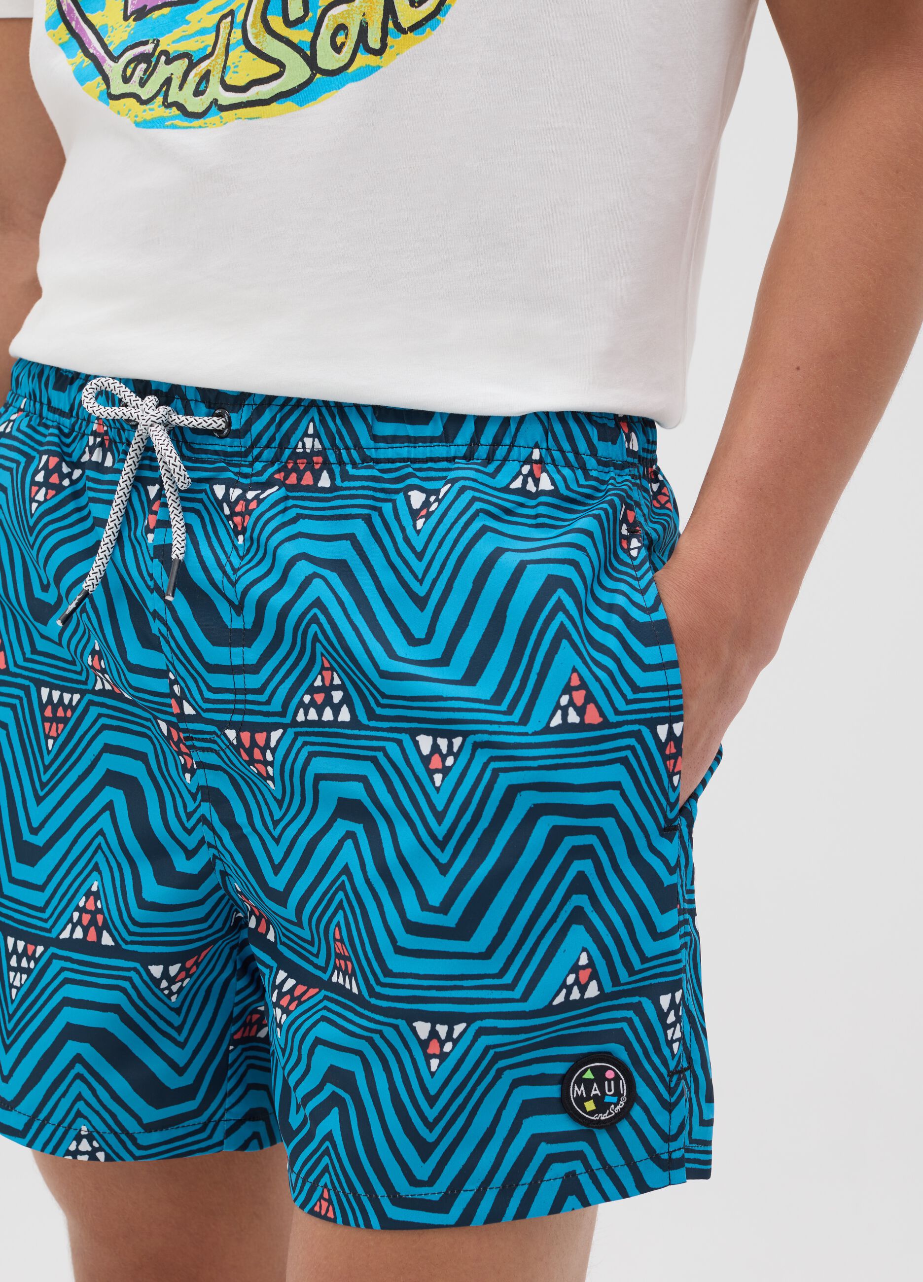 Ovs Blue Geometric Pattern Swim Boxers