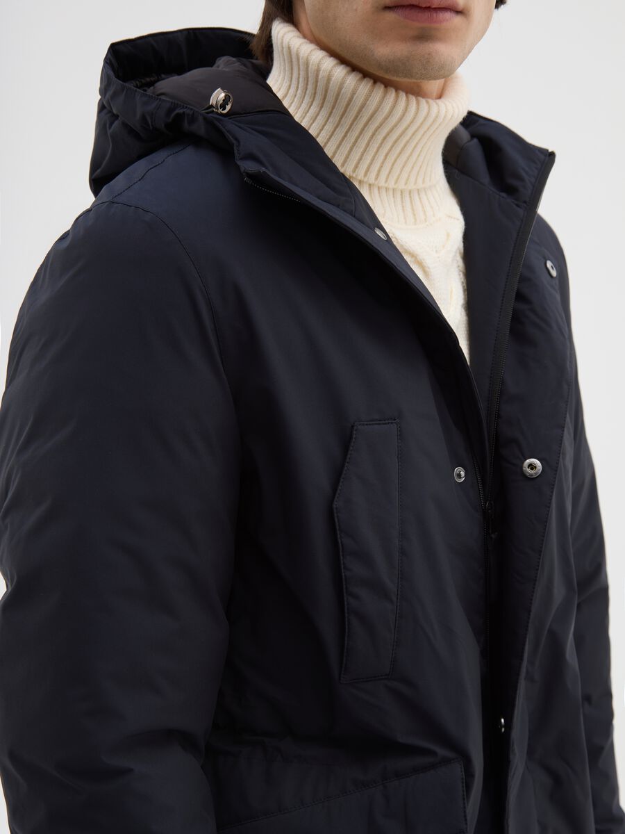 Blue regular fit padded parka with hood and zip_3