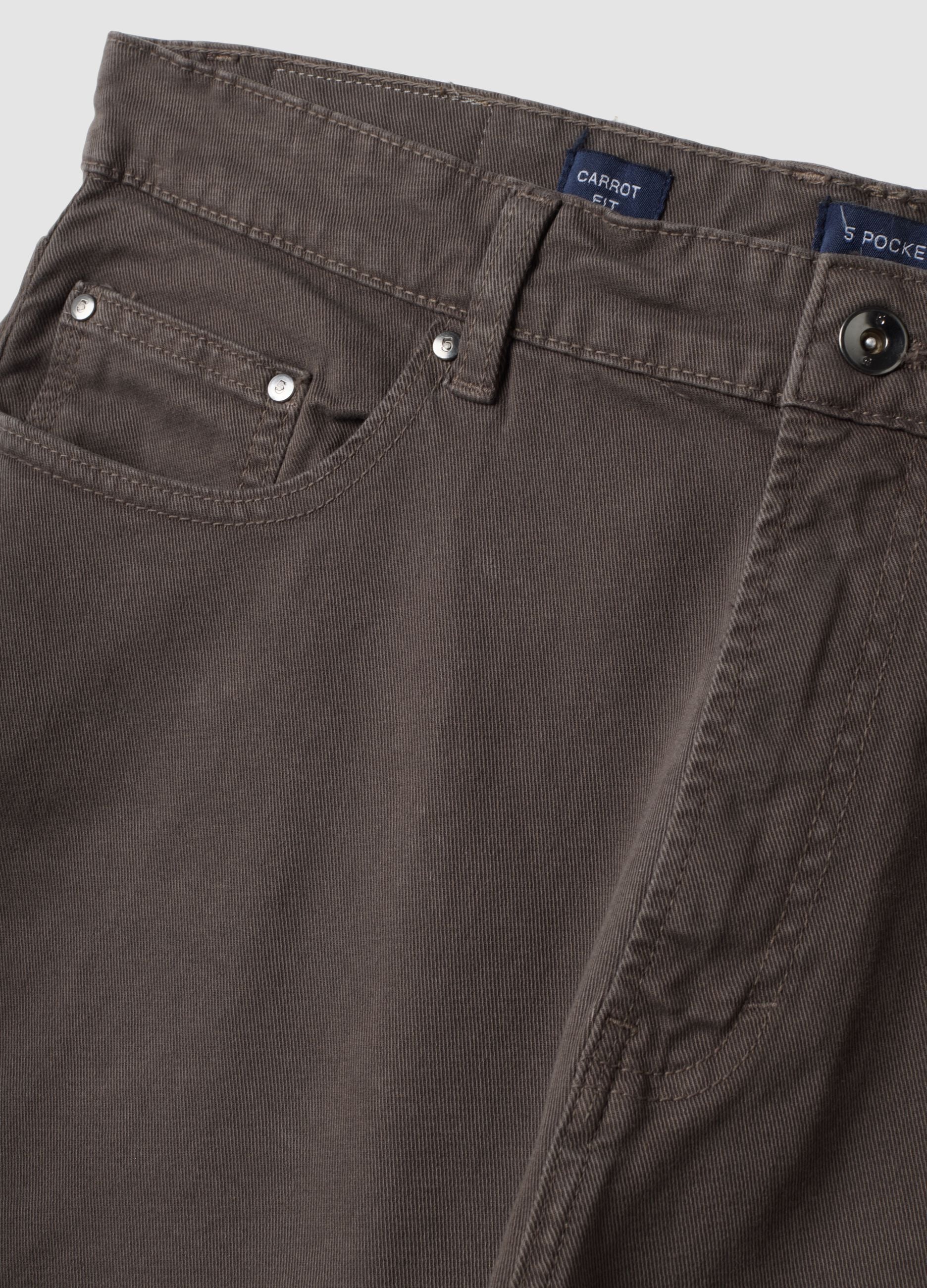 Brown carrot-fit stretch cotton twill trousers