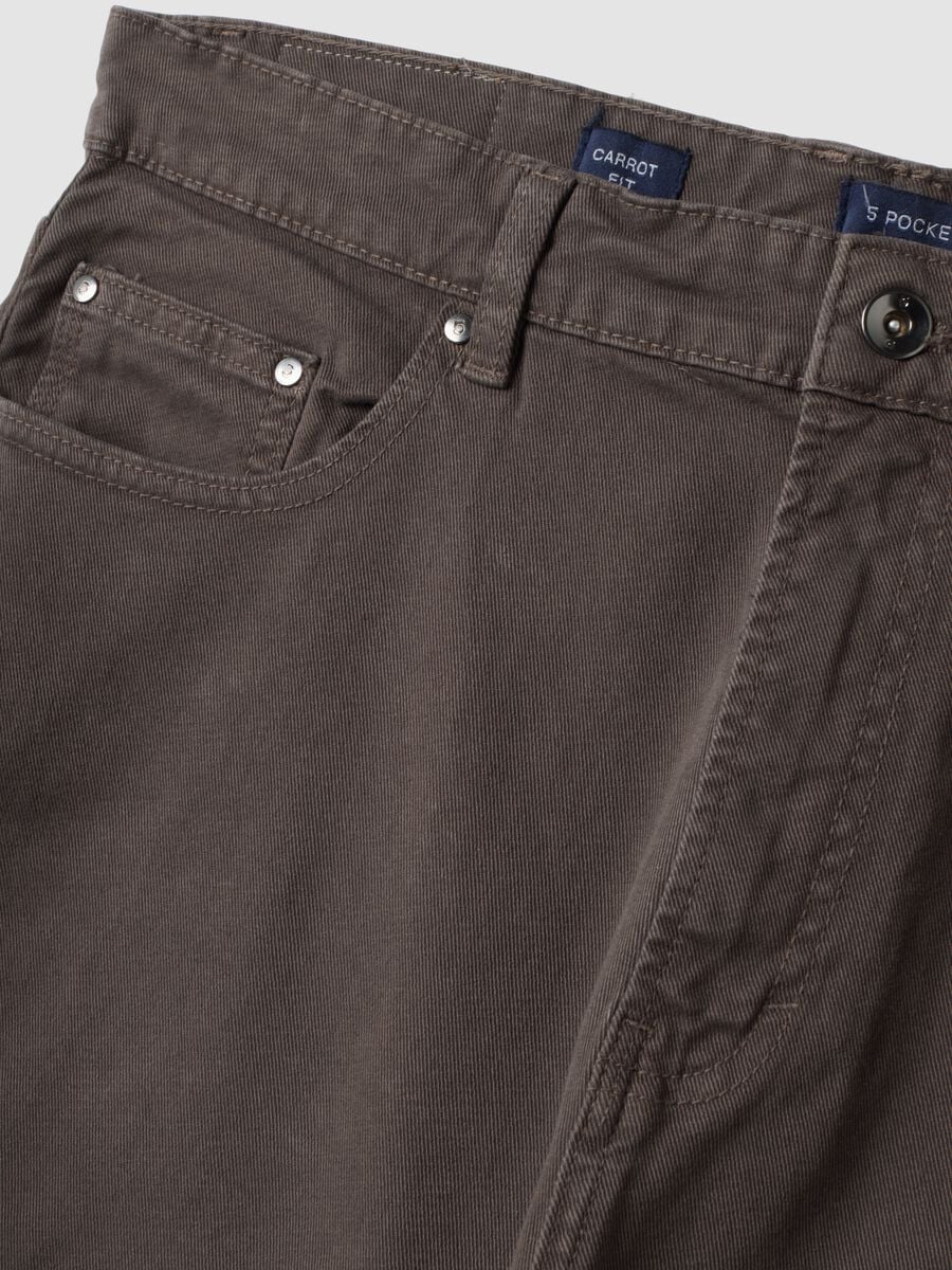 Brown carrot-fit stretch cotton twill trousers_1