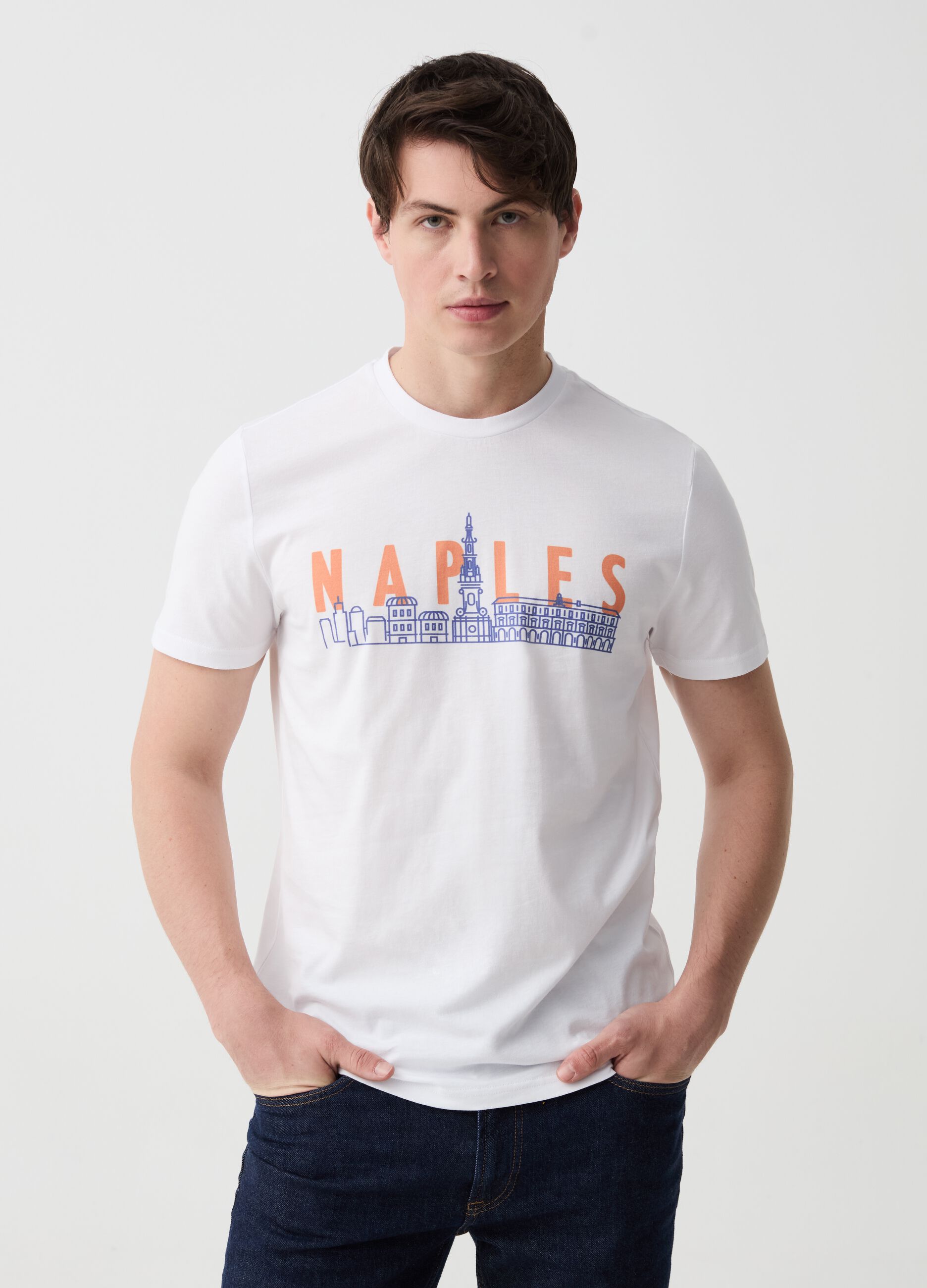 T-shirt in cotone con stampa Napoli