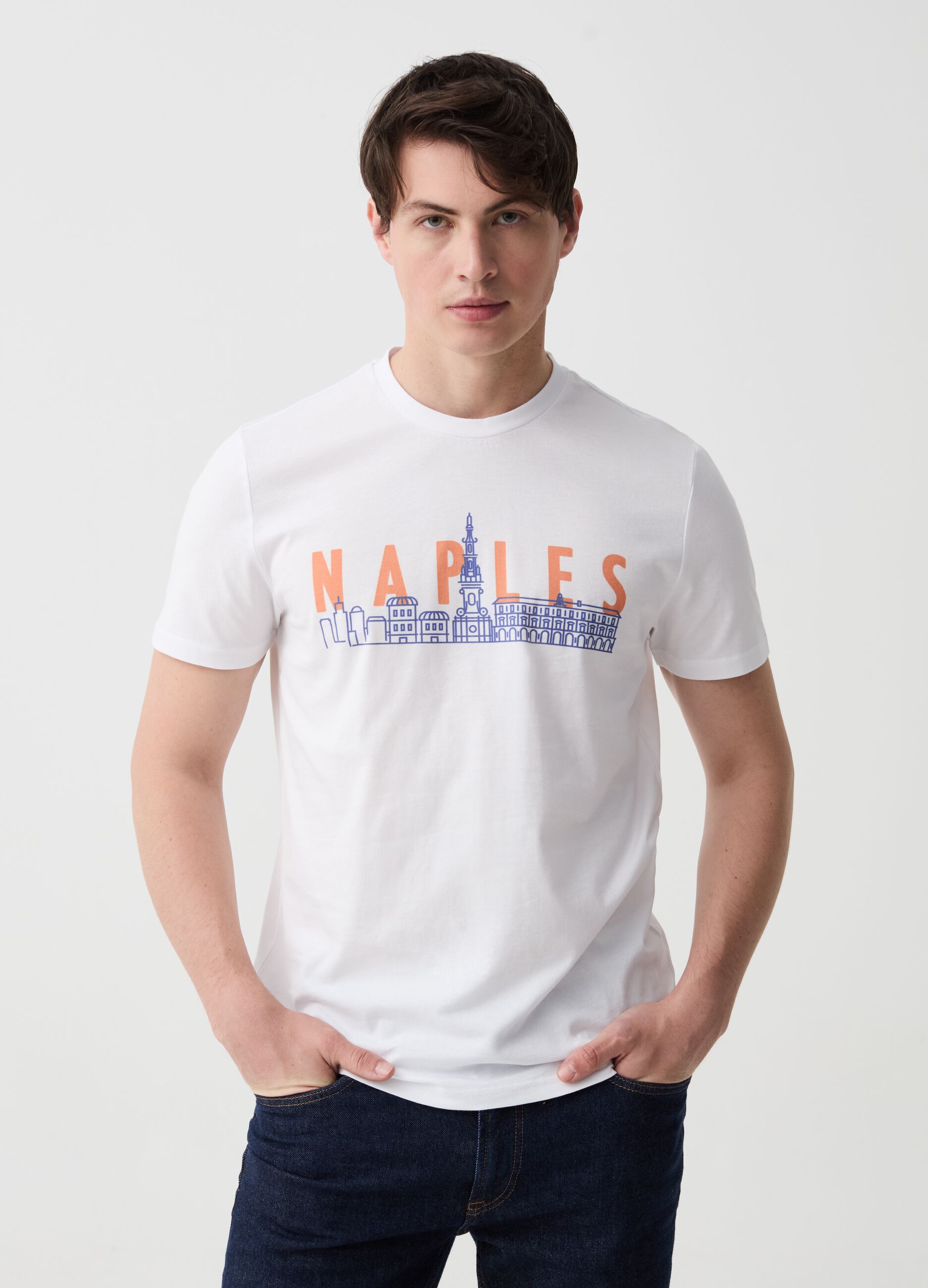 Cotton T-shirt with Naples print