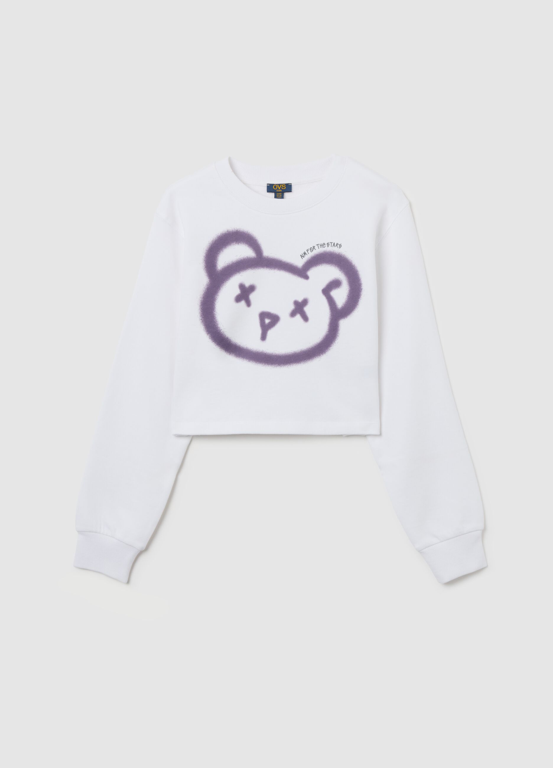 Girls' white pure cotton sweatshirt, regular fit with print