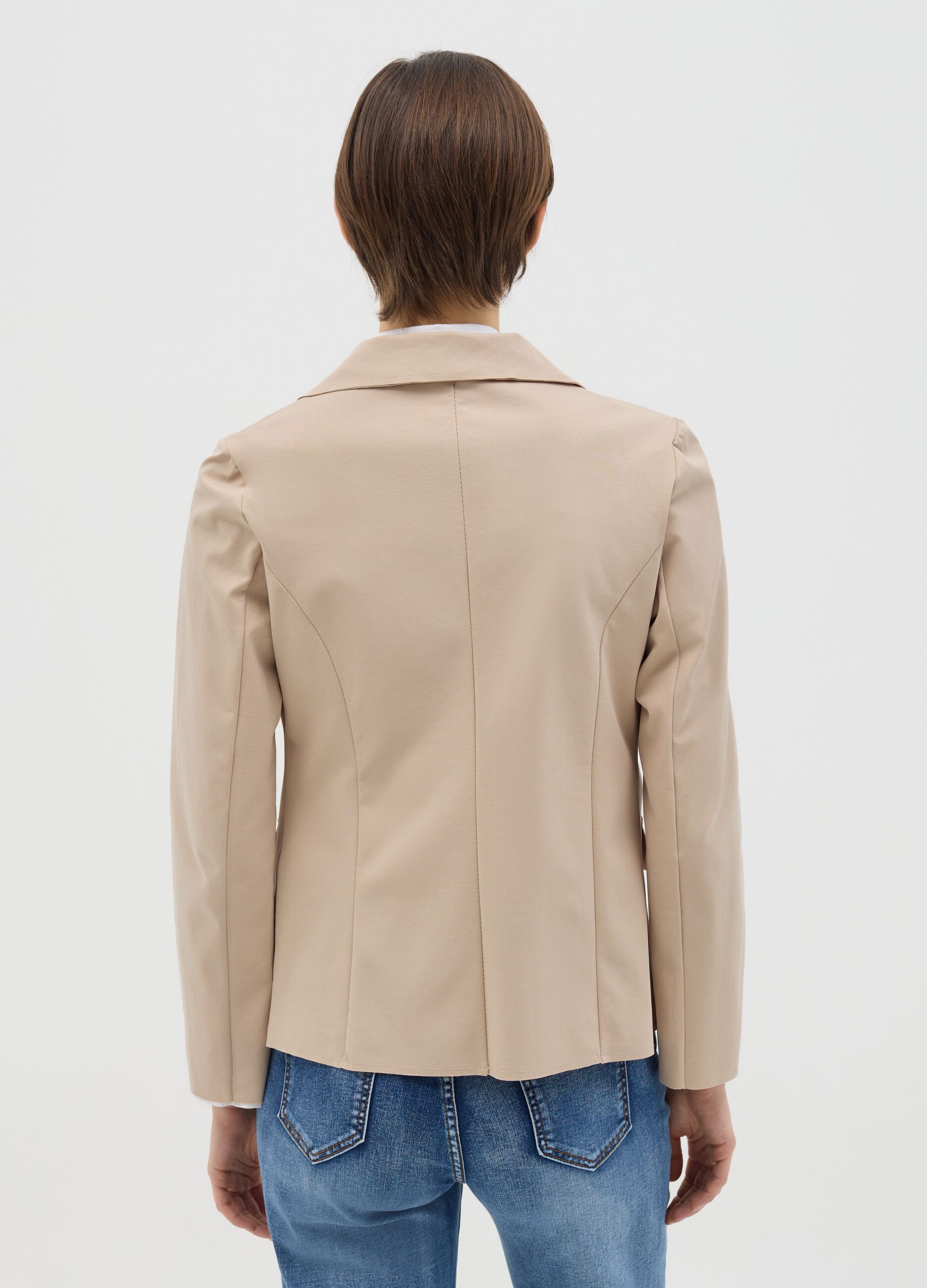 Beige stretch single-breasted blazer