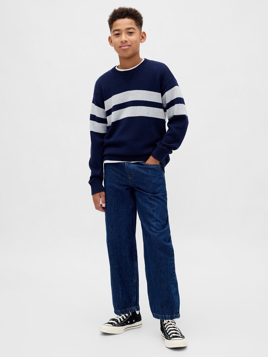 Maglione blu con righe in cotone_2