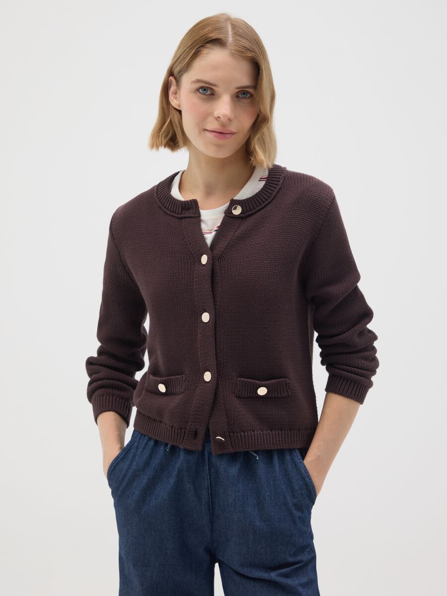 Cardigan in puro cotone marrone regular fit con bottoni_0
