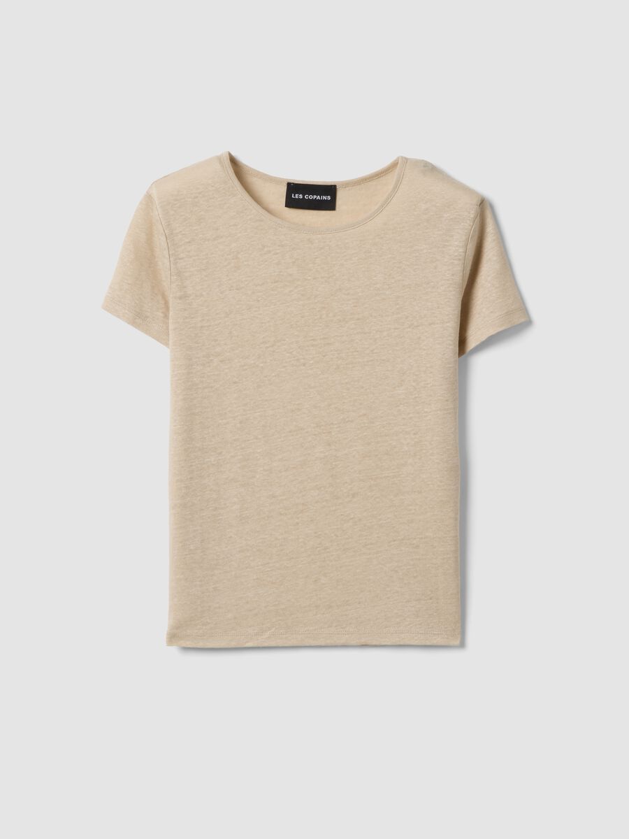 Beige short-sleeve pure linen T-shirt, regular fit_4