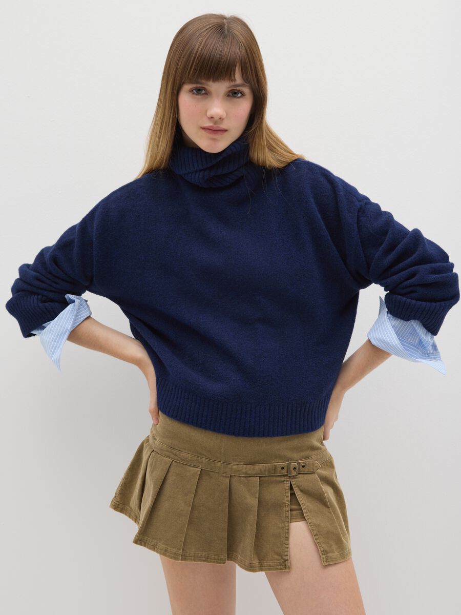 Maglione a collo alto blu regular fit_0