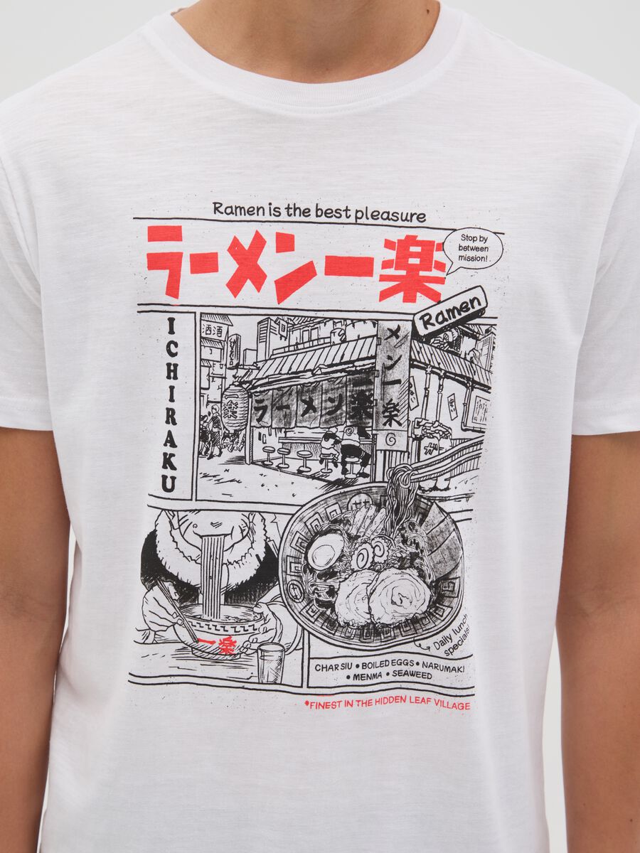 White pure cotton T-shirt with Ramen print_2