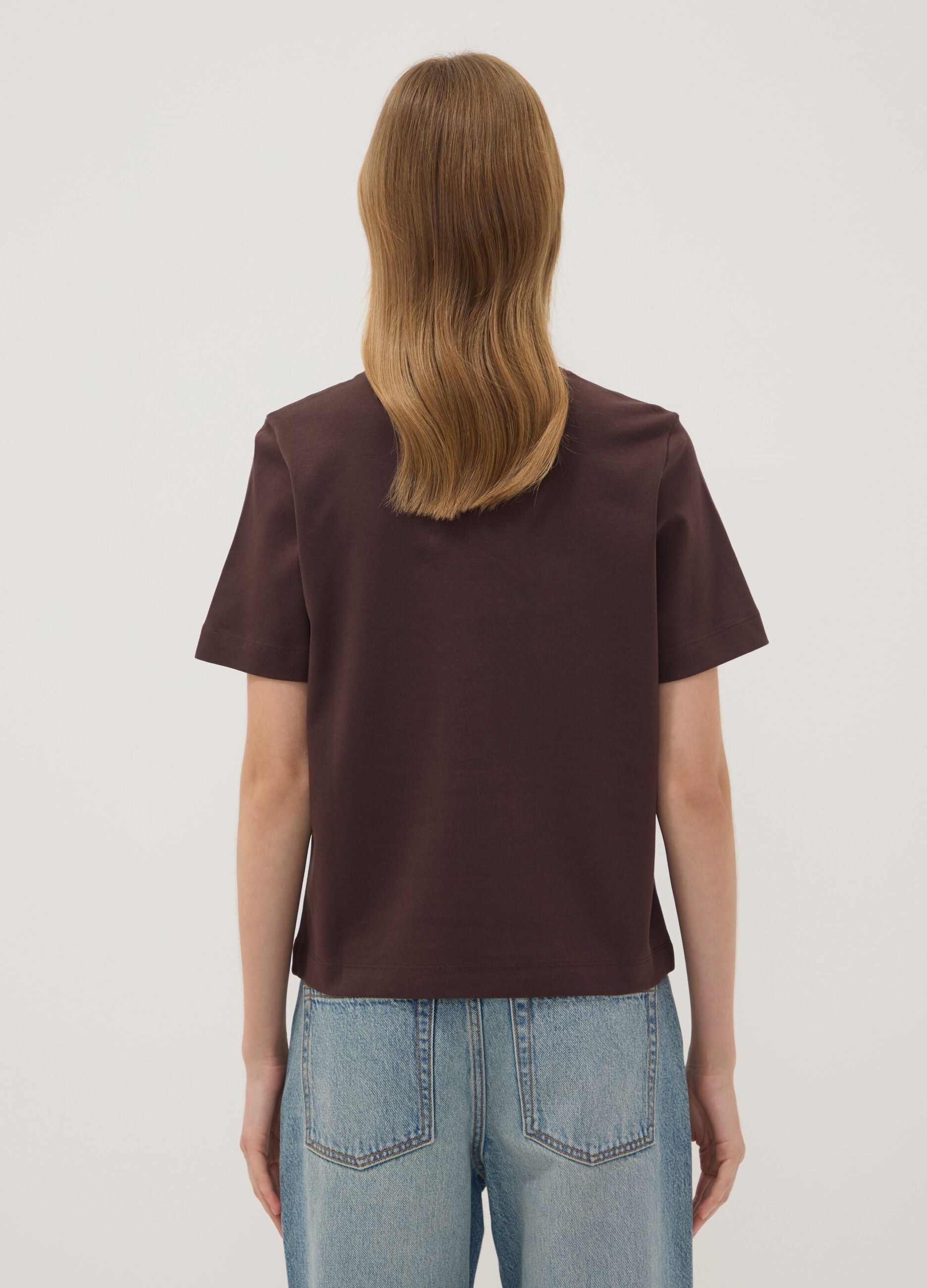 Brown relaxed-fit pure cotton short-sleeve T-shirt
