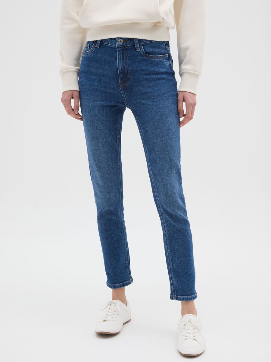 High-waisted blue skinny jeans in stretch cotton_1