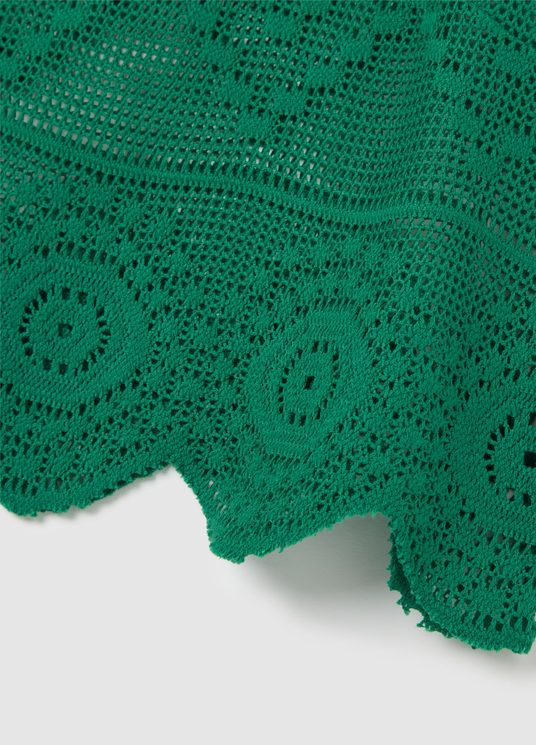 Canotta da donna in misto cotone verde regular fit con motivo crochet