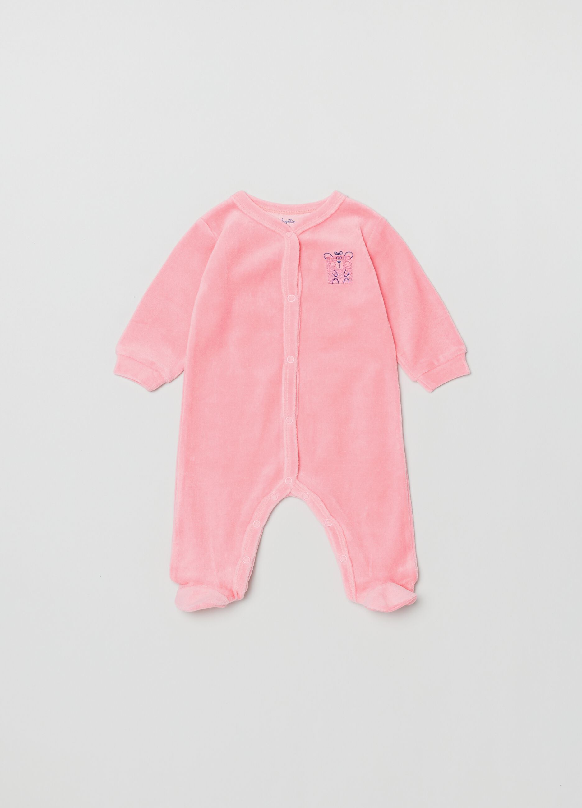Tutina in velour piedini e ricamo orsetto_0