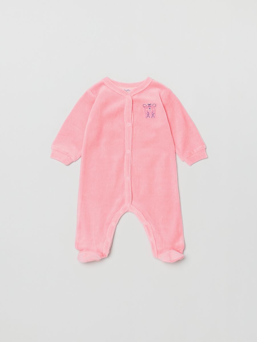 Tutina in velour piedini e ricamo orsetto_0