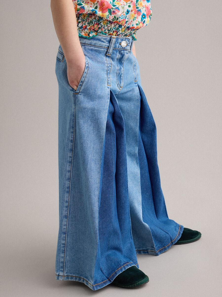 Jeans in puro cotone denim super wide leg per bambina_1