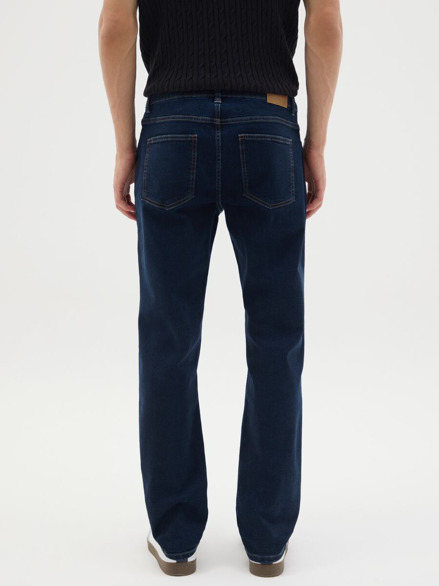 Men's blue denim regular fit jeans_3