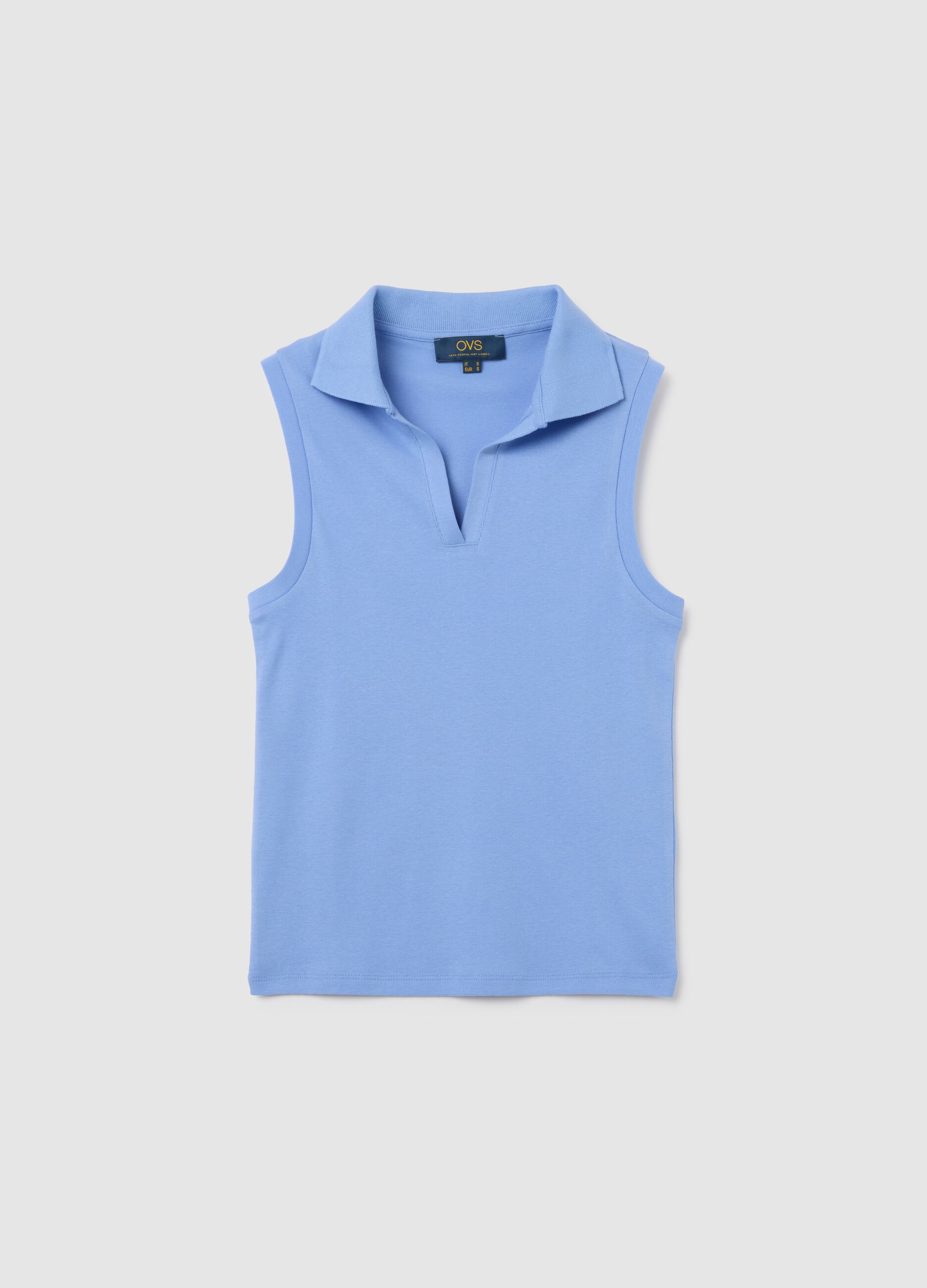Women's Sleeveless Blue Cotton Top Slim Fit