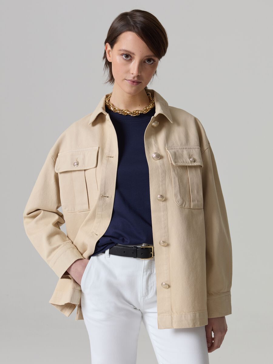 Twill shacket with buttons_0