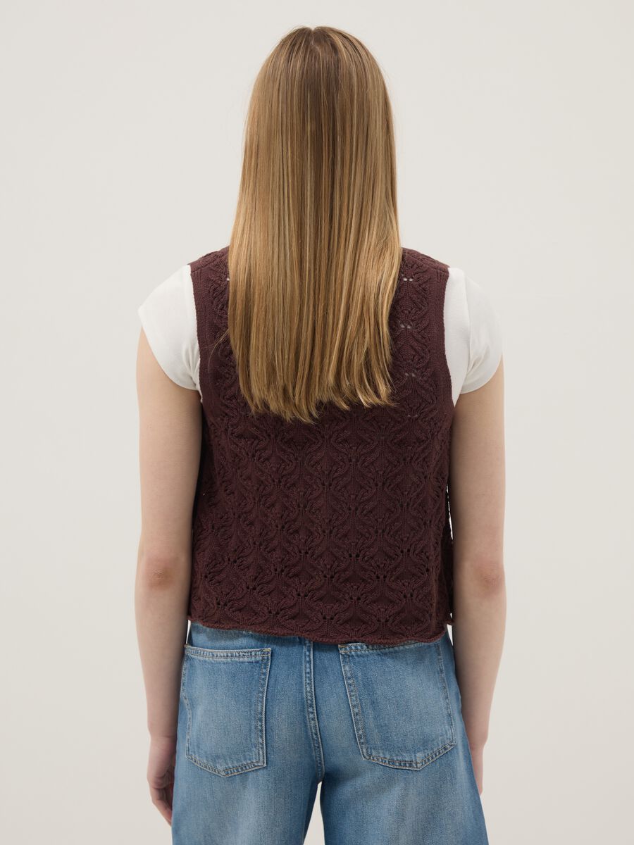 Brown pure cotton regular-fit waistcoat with tie fastening and deep V-neck_3