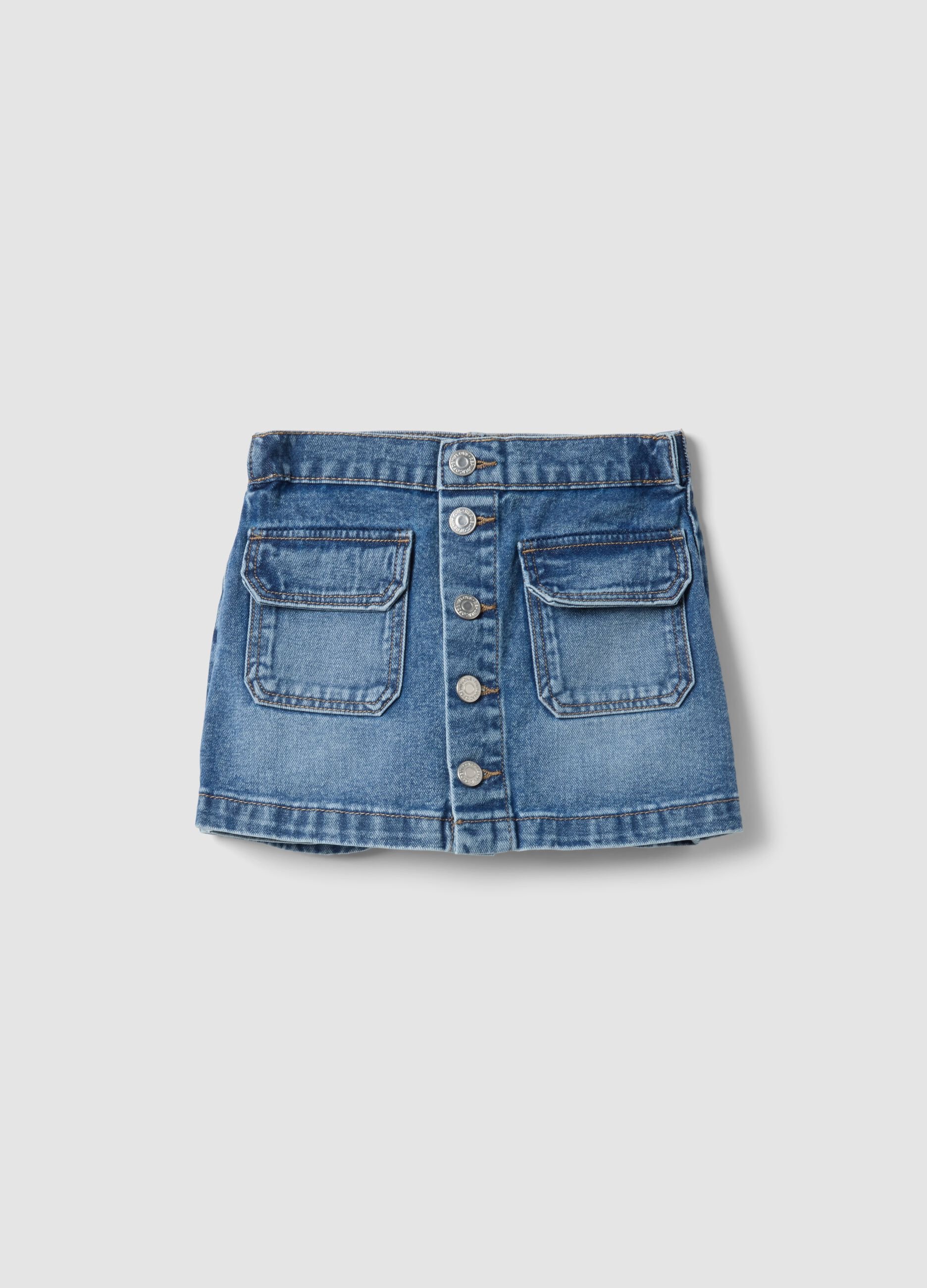Girls&rsquo; blue denim shorts in pure cotton, regular fit, with buttons