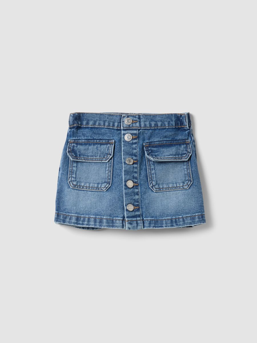 Girls&rsquo; blue denim shorts in pure cotton, regular fit, with buttons_0