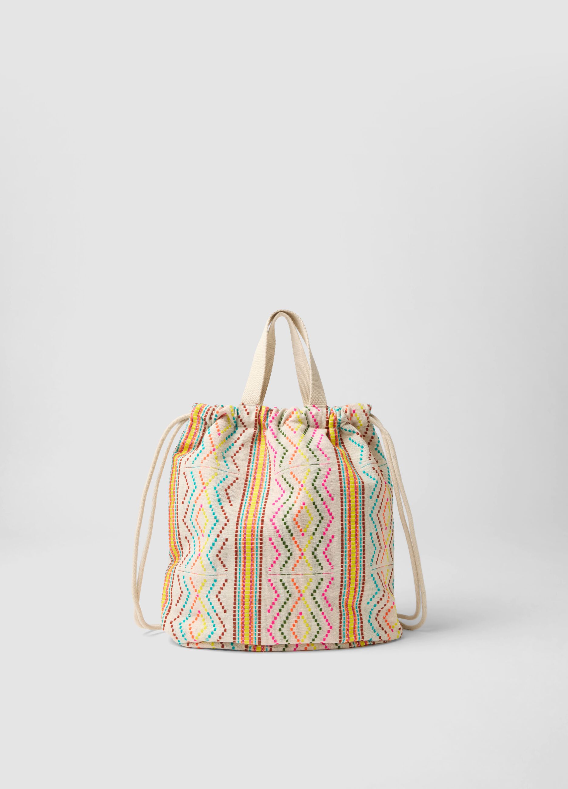 Multicolour patterned backpack with adjustable shoulder straps