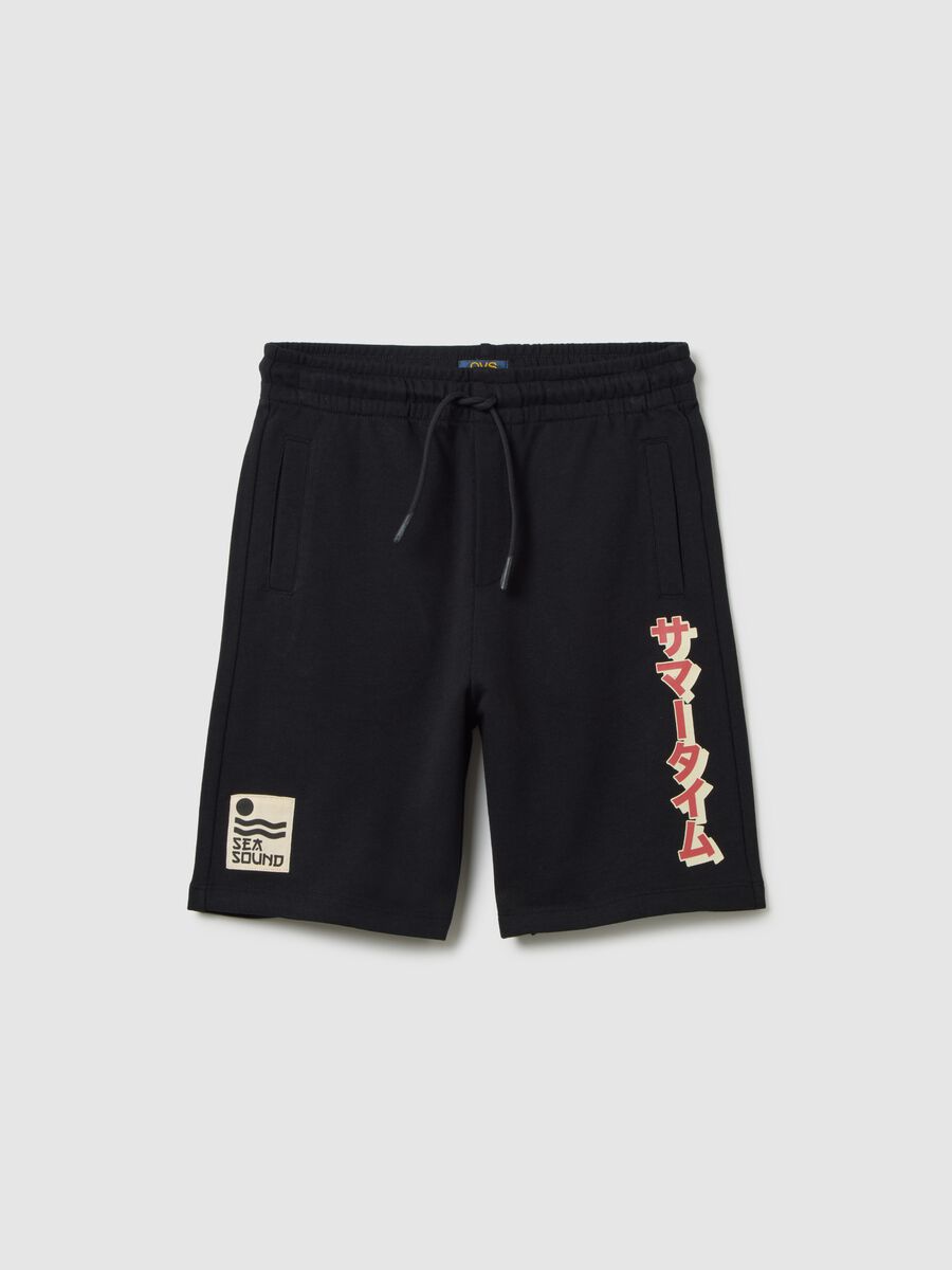 Bermuda da ragazzo in puro cotone nero regular fit con stampa_3