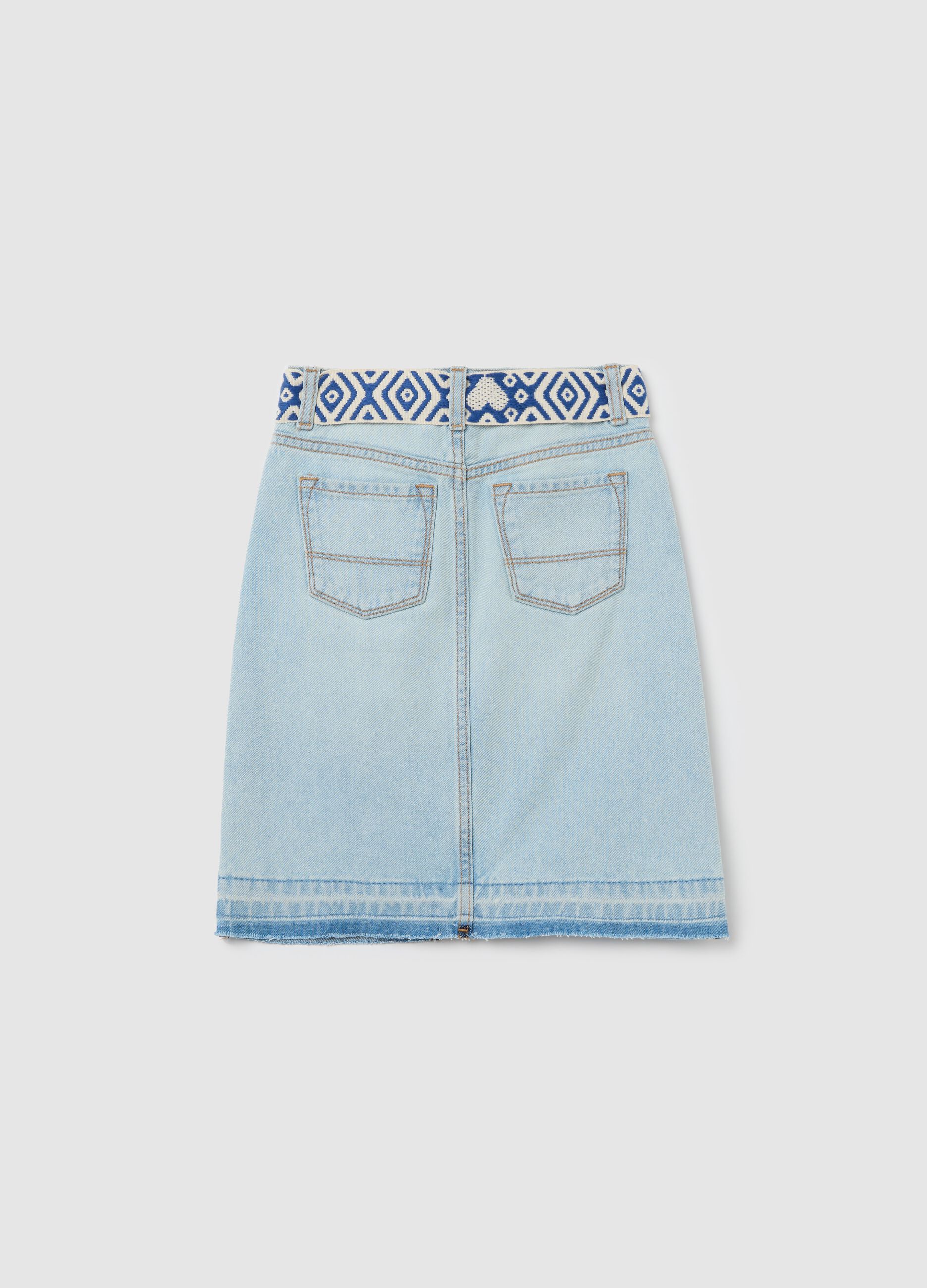 Denim skirt with ethnic belt in cord