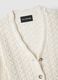 Cardigan in puro cotone bianco regular fit deep V con motivo traforato_1