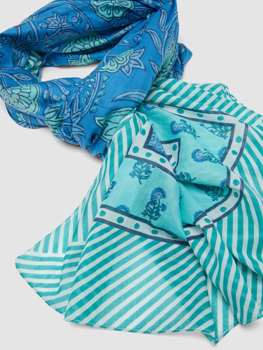 Light blue pure cotton scarf with floral print_1