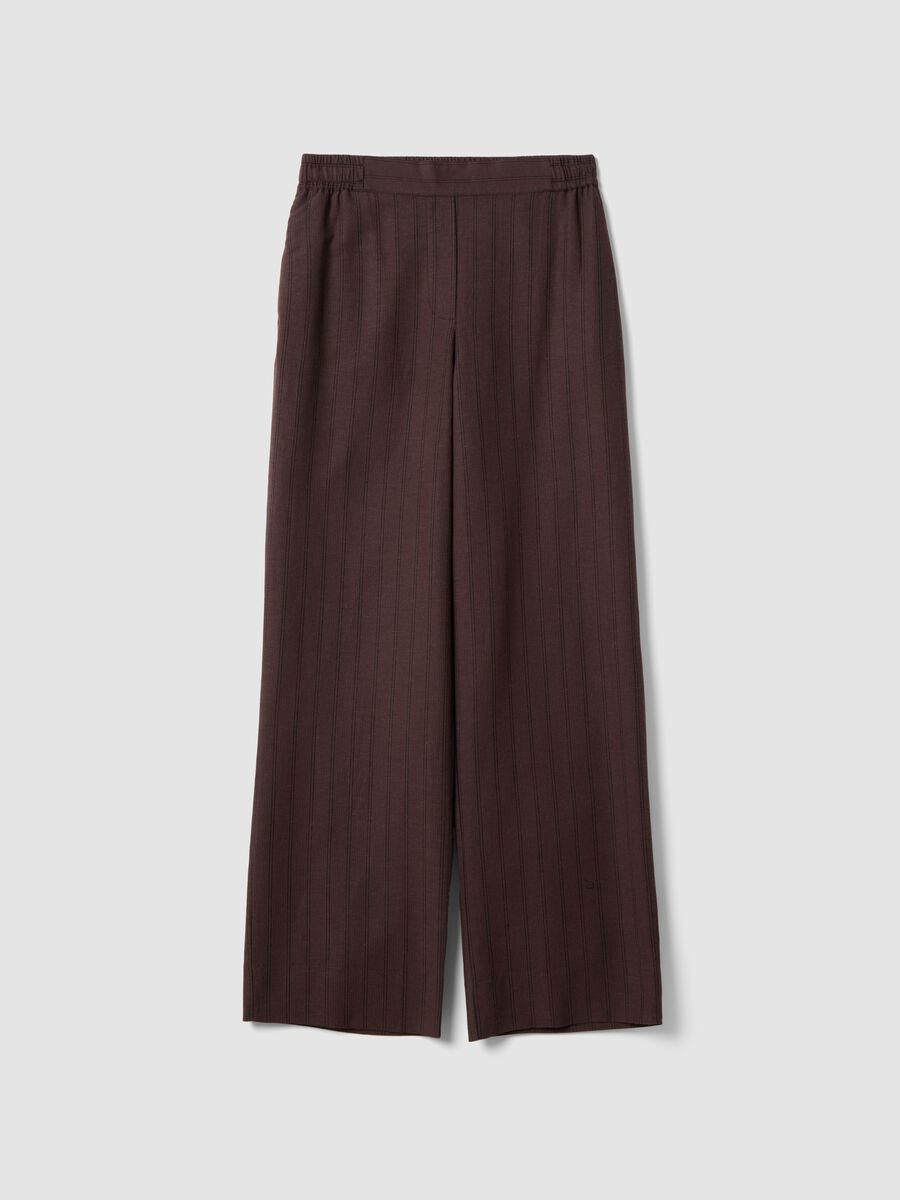 Brown wide leg striped viscose blend trousers_4