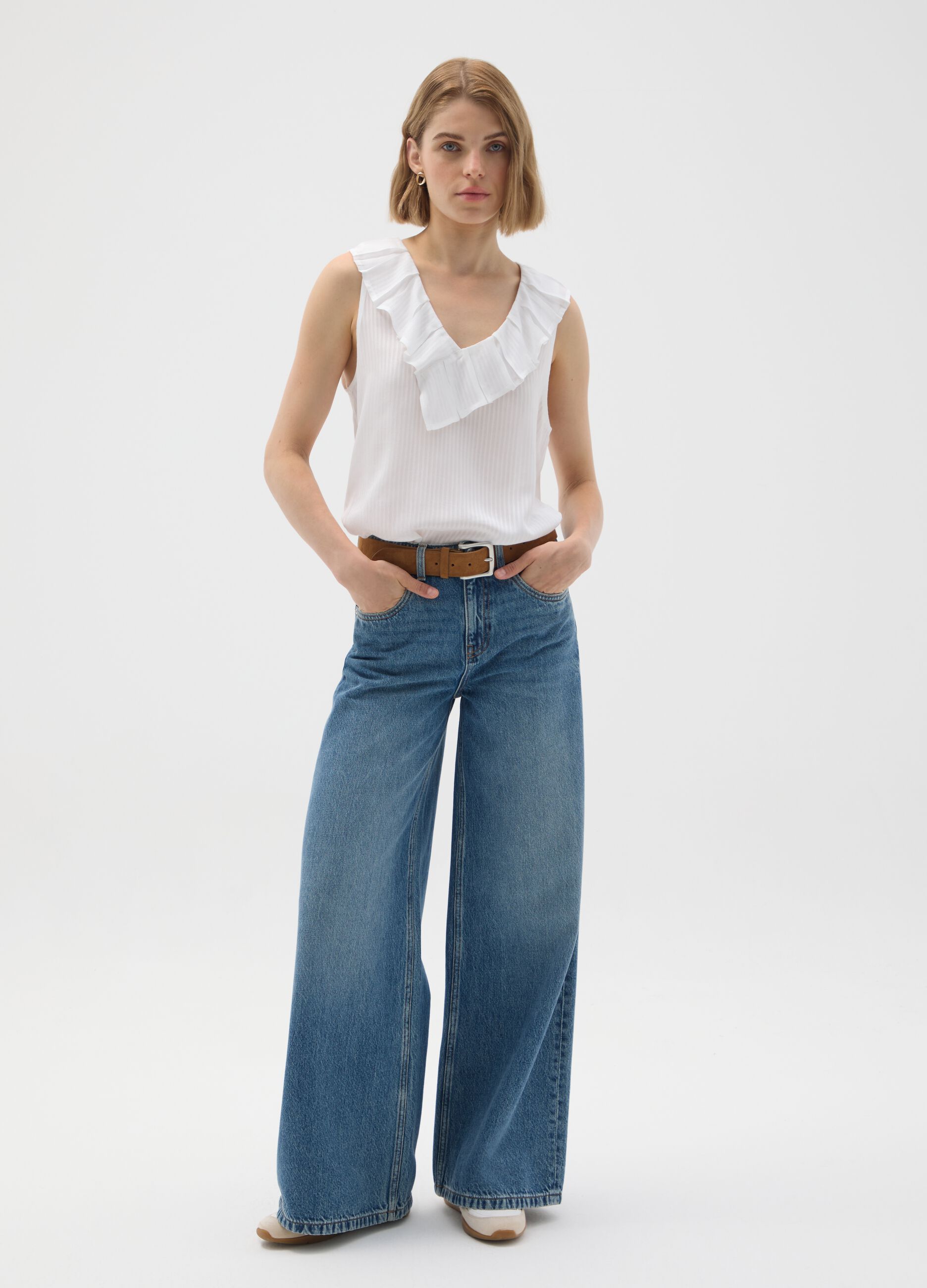 Jeans in puro cotone denim a gamba larga