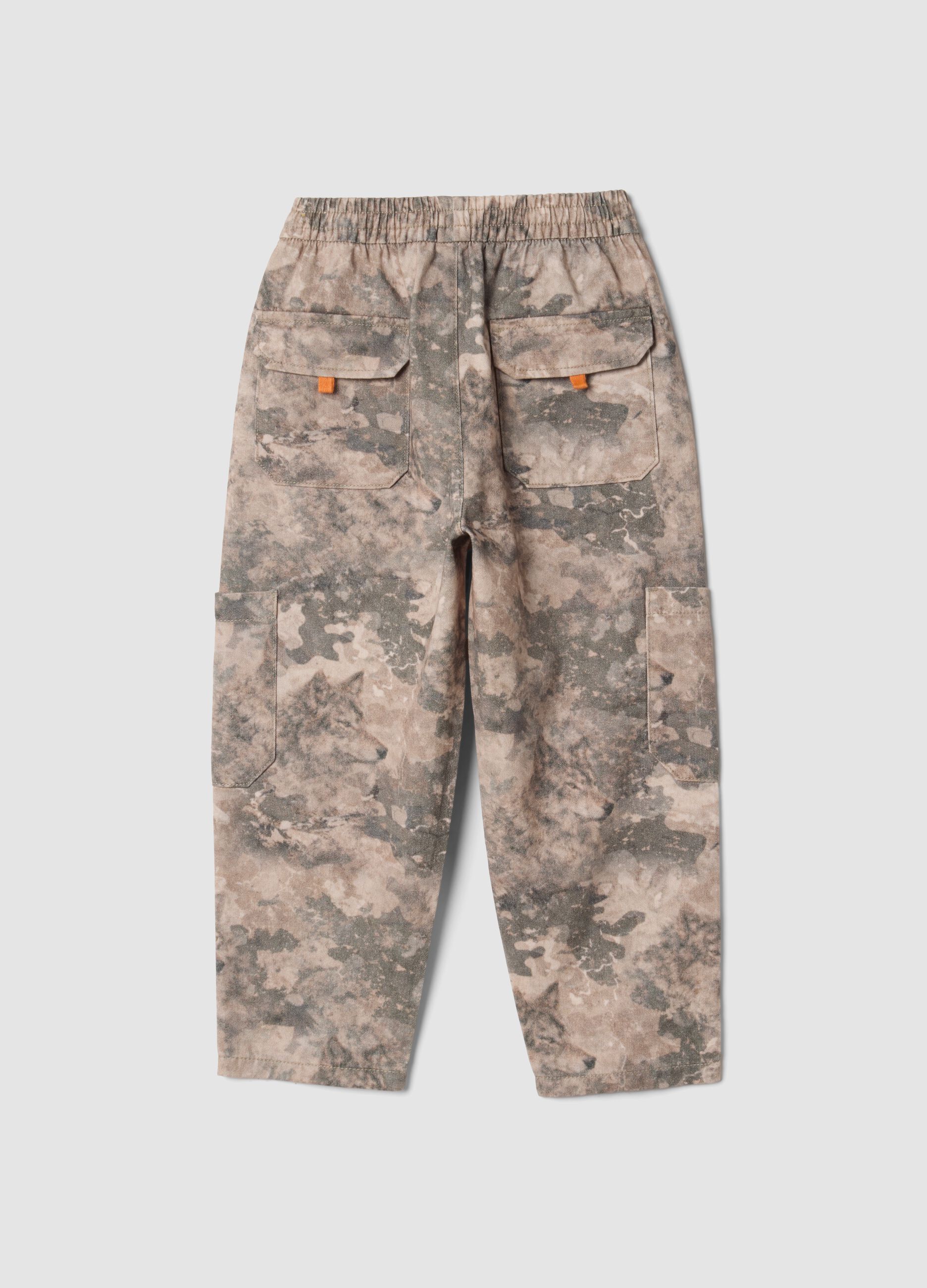 Beige and taupe camo baggy cargo trousers in pure cotton