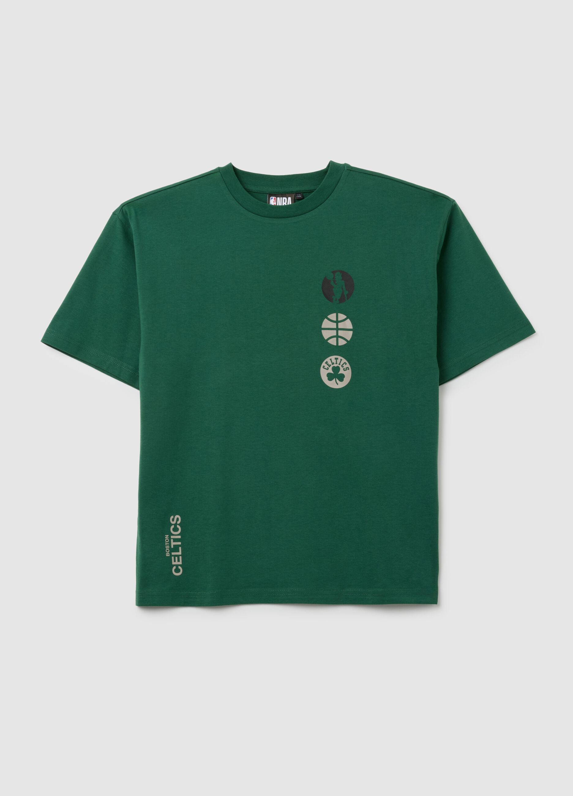 T-shirt da bambino in puro cotone verde regular fit con stampa Boston Celtics